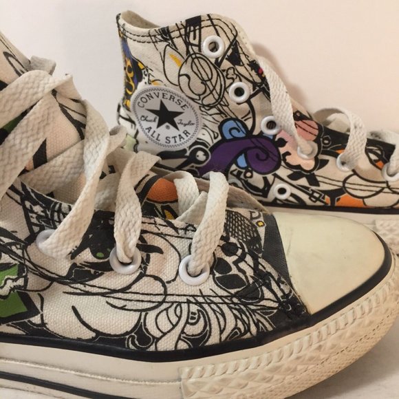 Kids Converse High Top Sneakers Size 1.5 Retired Graffiti Design Pre-Owned VGC - Picture 4 of 12